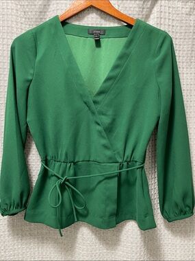 J. Crew Emerald Green Wrap Blouse with Self-Tie Waist